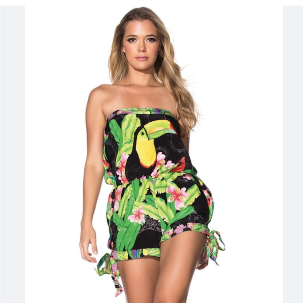 Aqua Bendita Silk Toucan jumpsuit!
